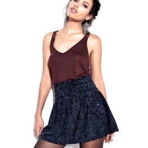 Urban Outfitters Kimichi Blue Crushed Velvet Smock Waist Mini Skirt
